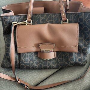 Calvin Klein Tan and Black Signature Tote